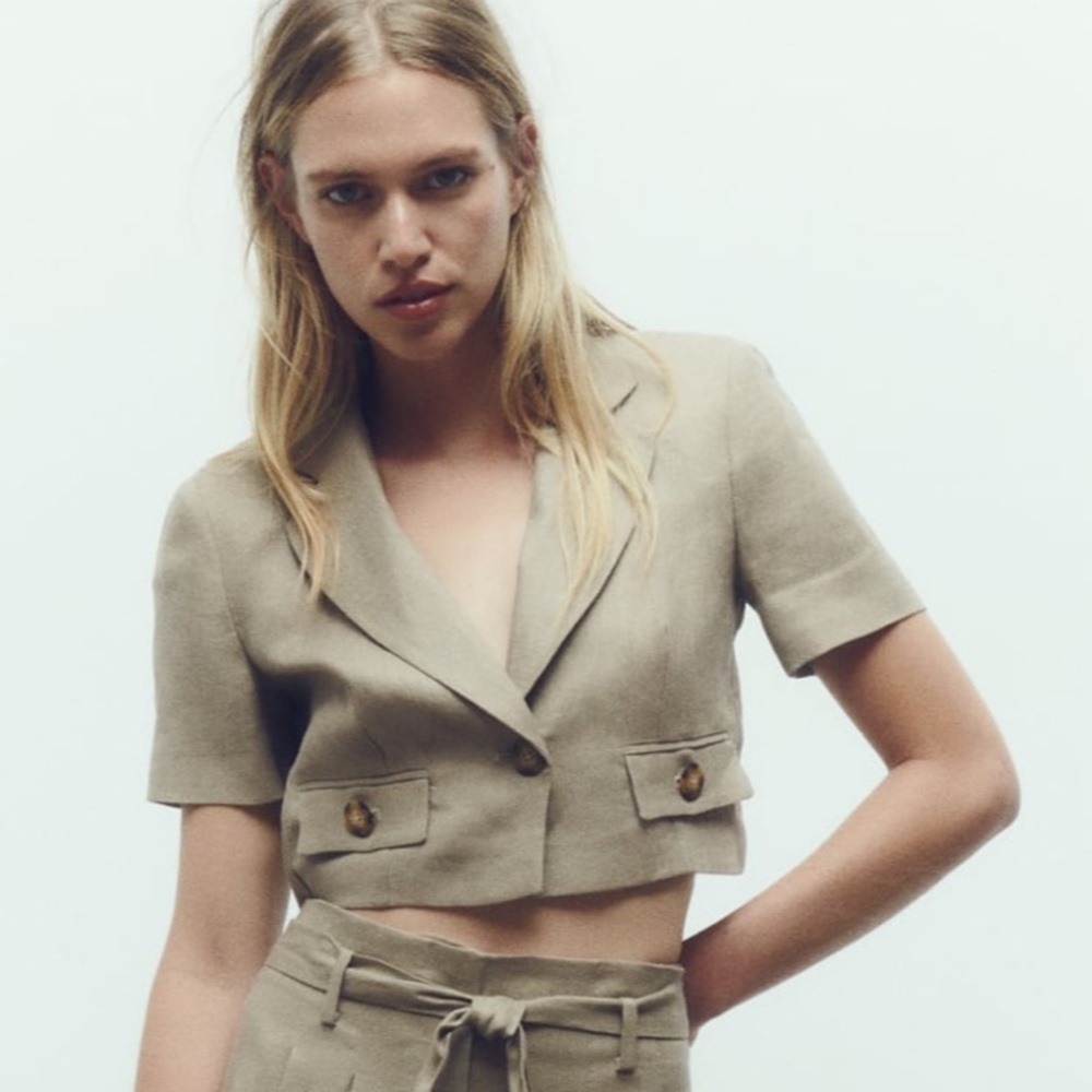 ZARA CROPPED LINEN BLAZER BLOGG FAVORITE